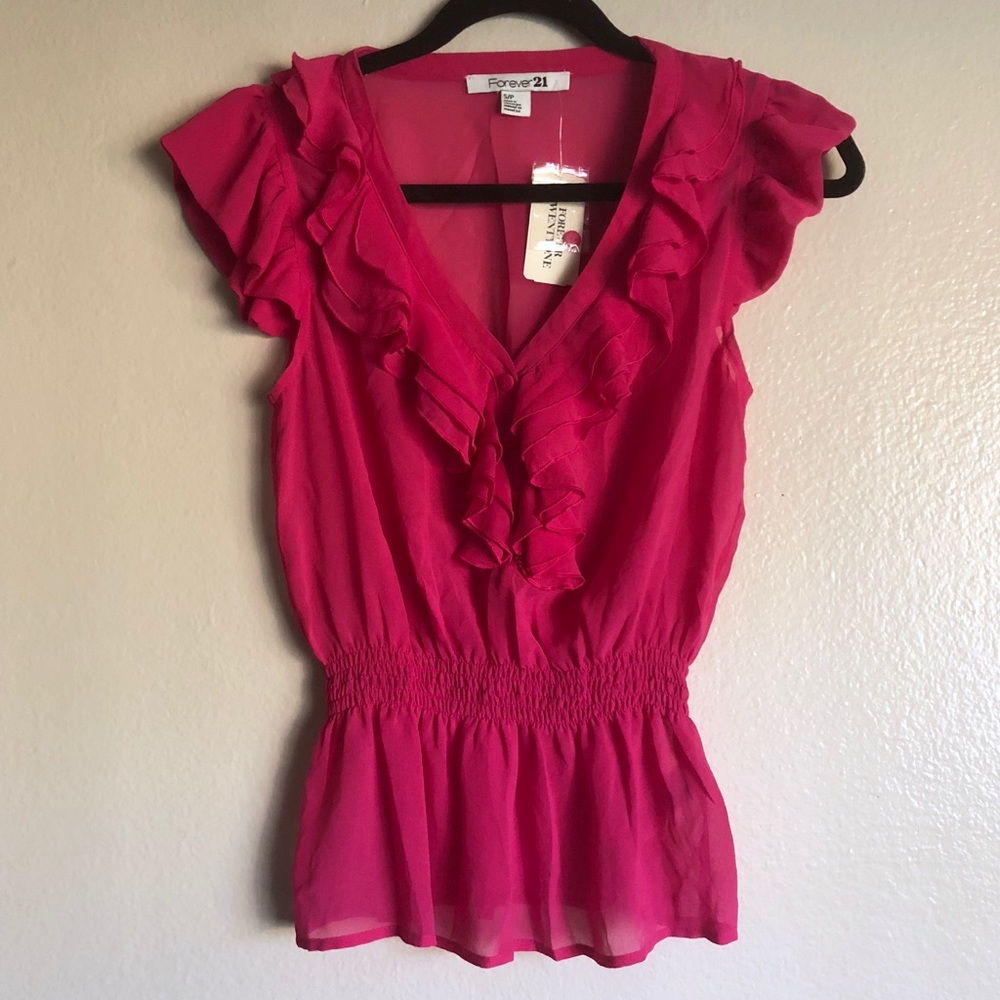 Fuchsia Ruffle Babydoll Blouse